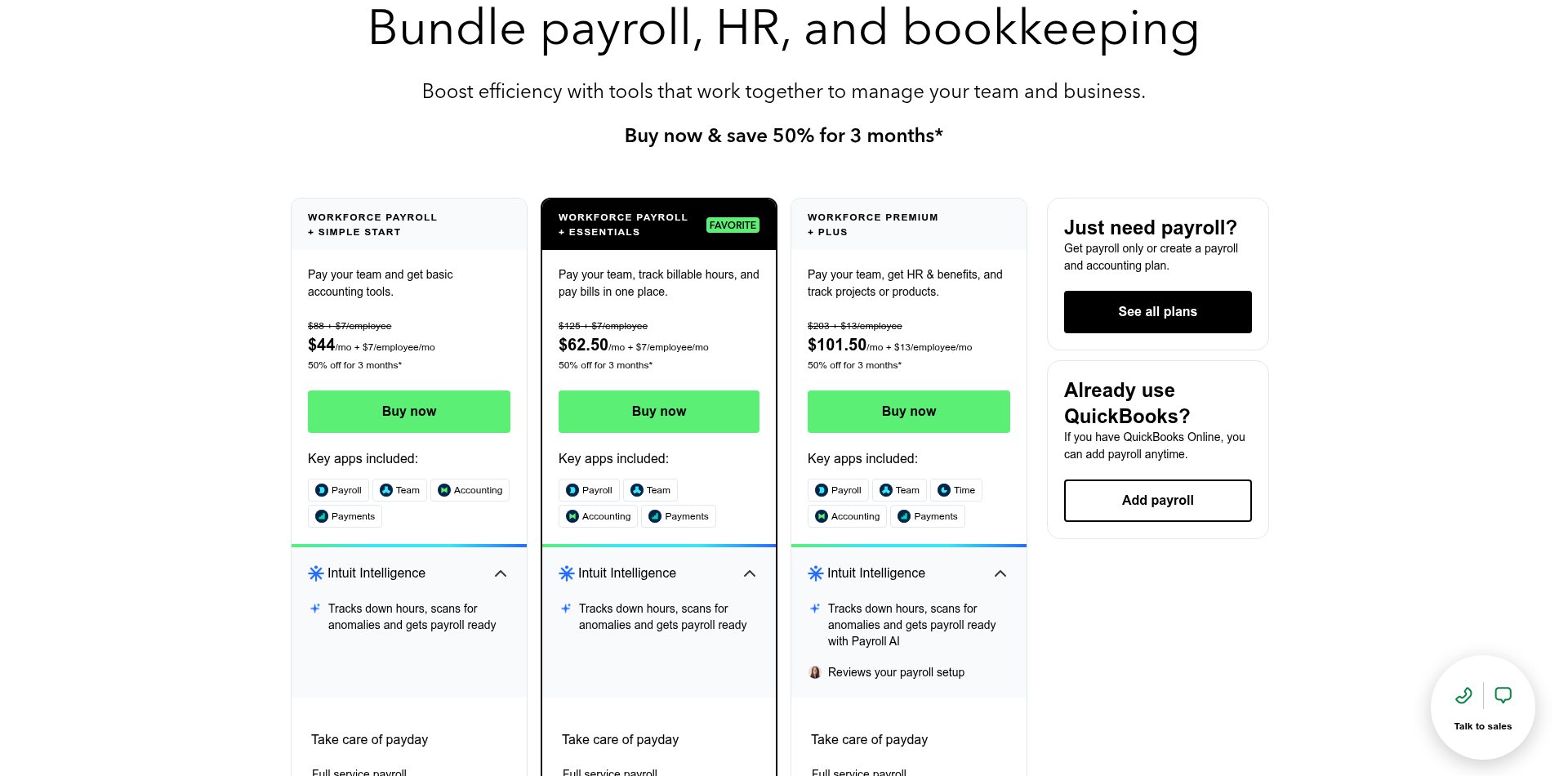 Bundle payroll, HR, and bookkeeping — QuickBooks Payroll