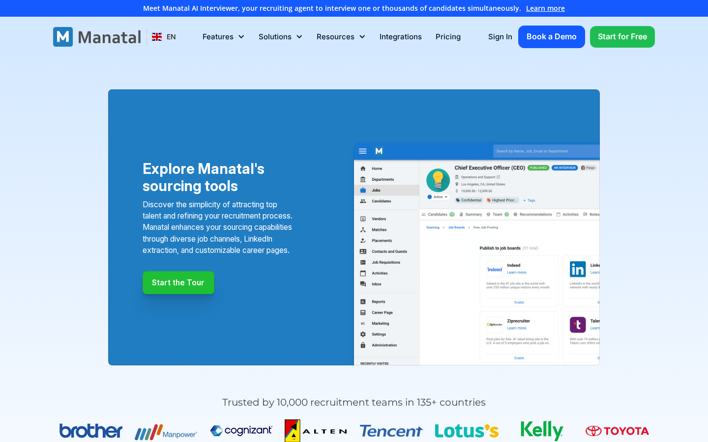 Source from LinkedIn and 2,500+ job boards — Manatal