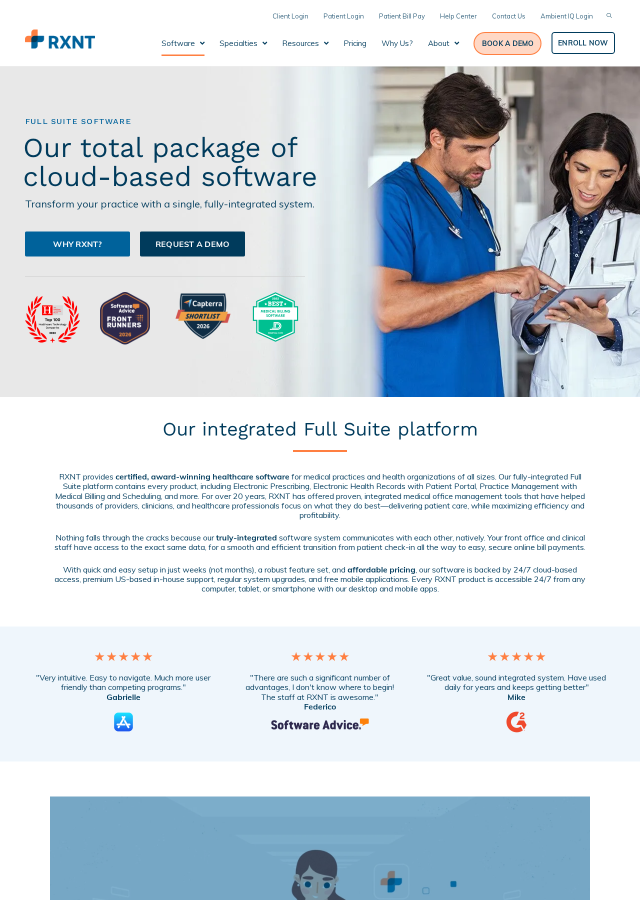 One integrated suite for EHR, PM, and billing — RXNT